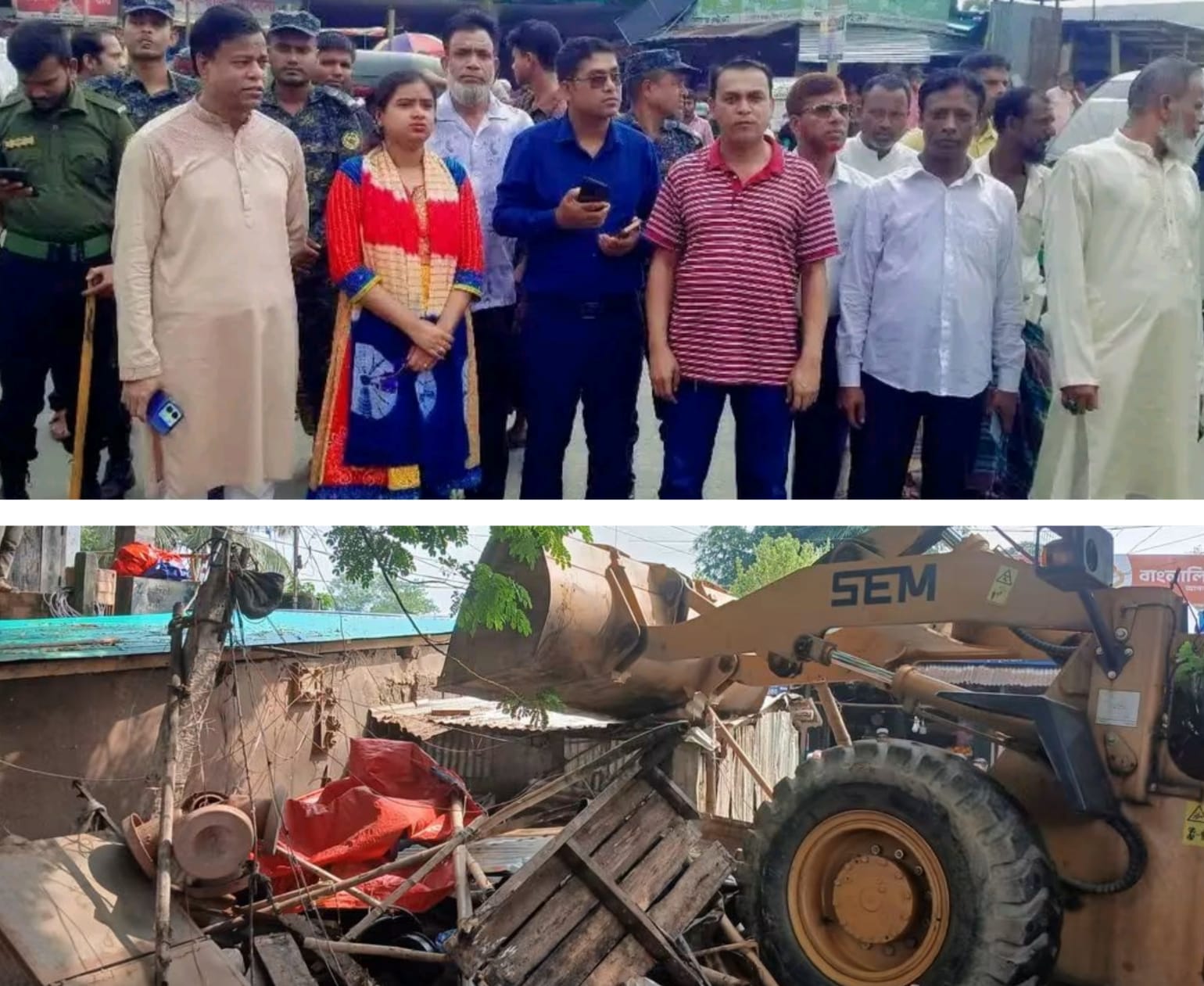 জৈন্তাপুরে মহাসড়কের পাশে ৬০টি অবৈধ স্থাপনা উচ্ছেদ